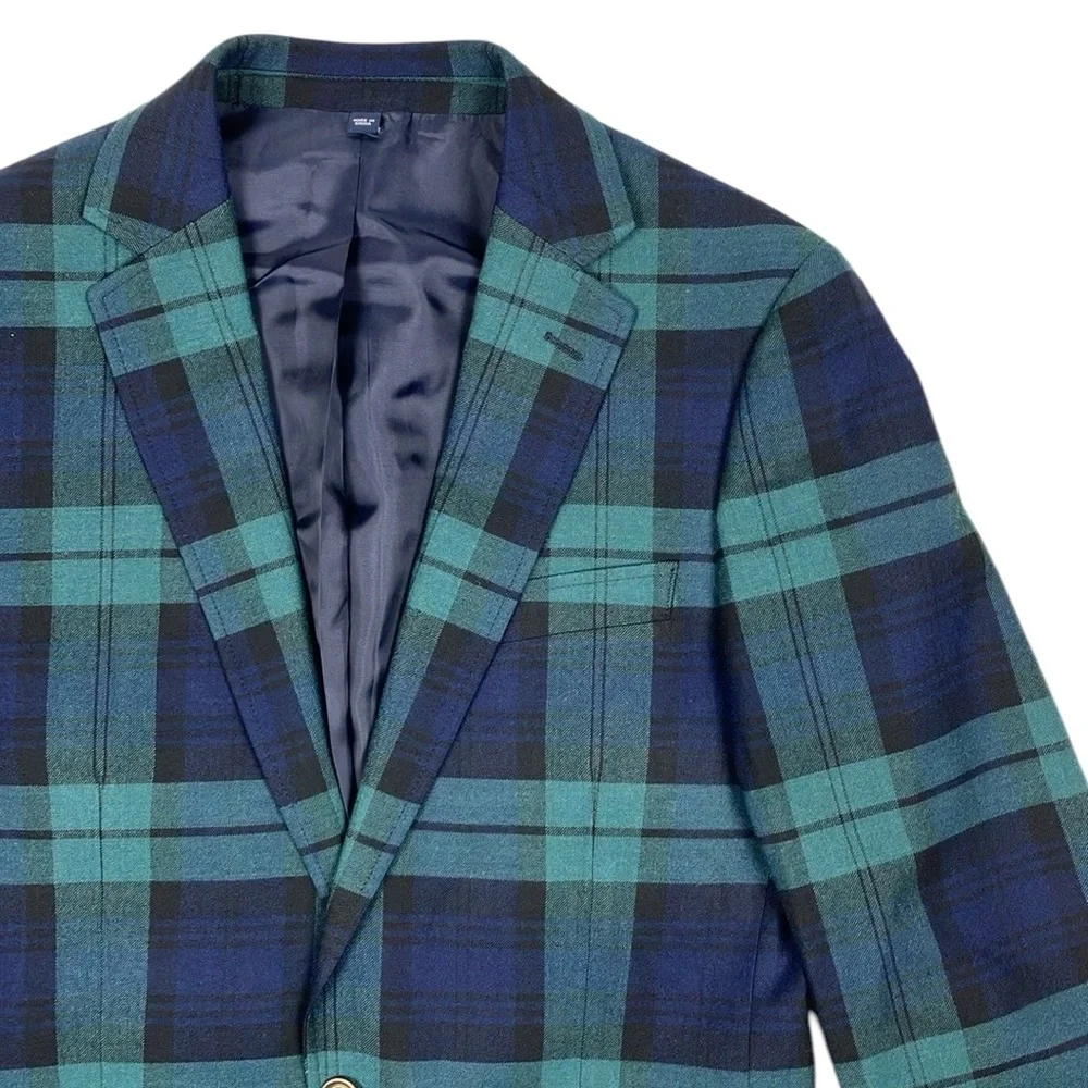 J Crew Thompson University Blazer Blue Green Plaid Men's 36 NWT